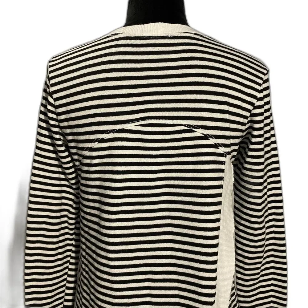 Anthropologie Left Of Center Sweater XS Black White Stripe‎ Wrap Asymmetrical
